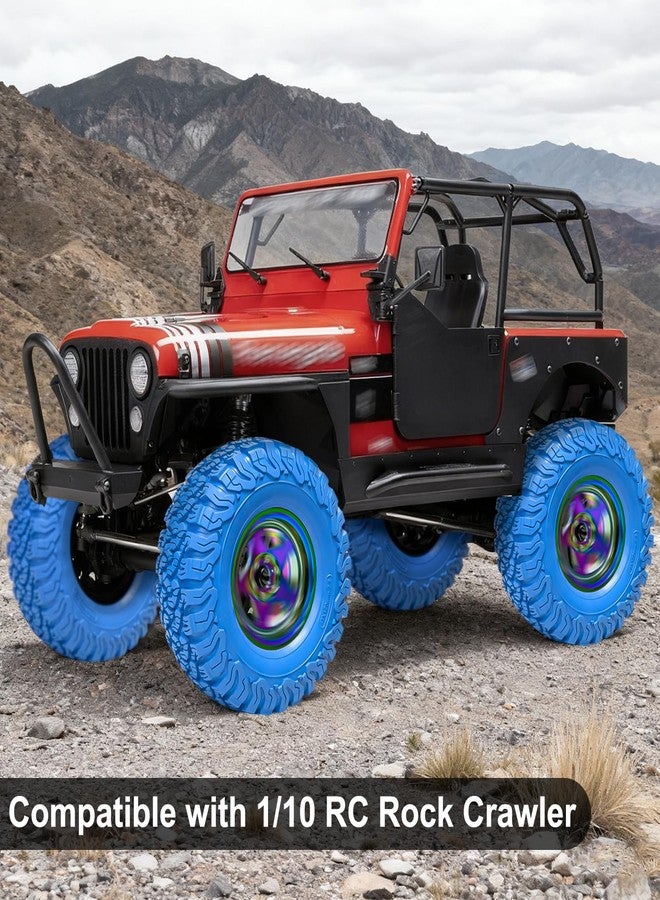 LRFHL 2.2 Crawler Tires Soft Rubber 2.2 Beadlock Wheels RC Colored Tires High Grip Compatible with 1/10 Axial SCX10 D90 Traxxas TRX4 RC Rock Crawler (4PCS, Blue) - Image 2